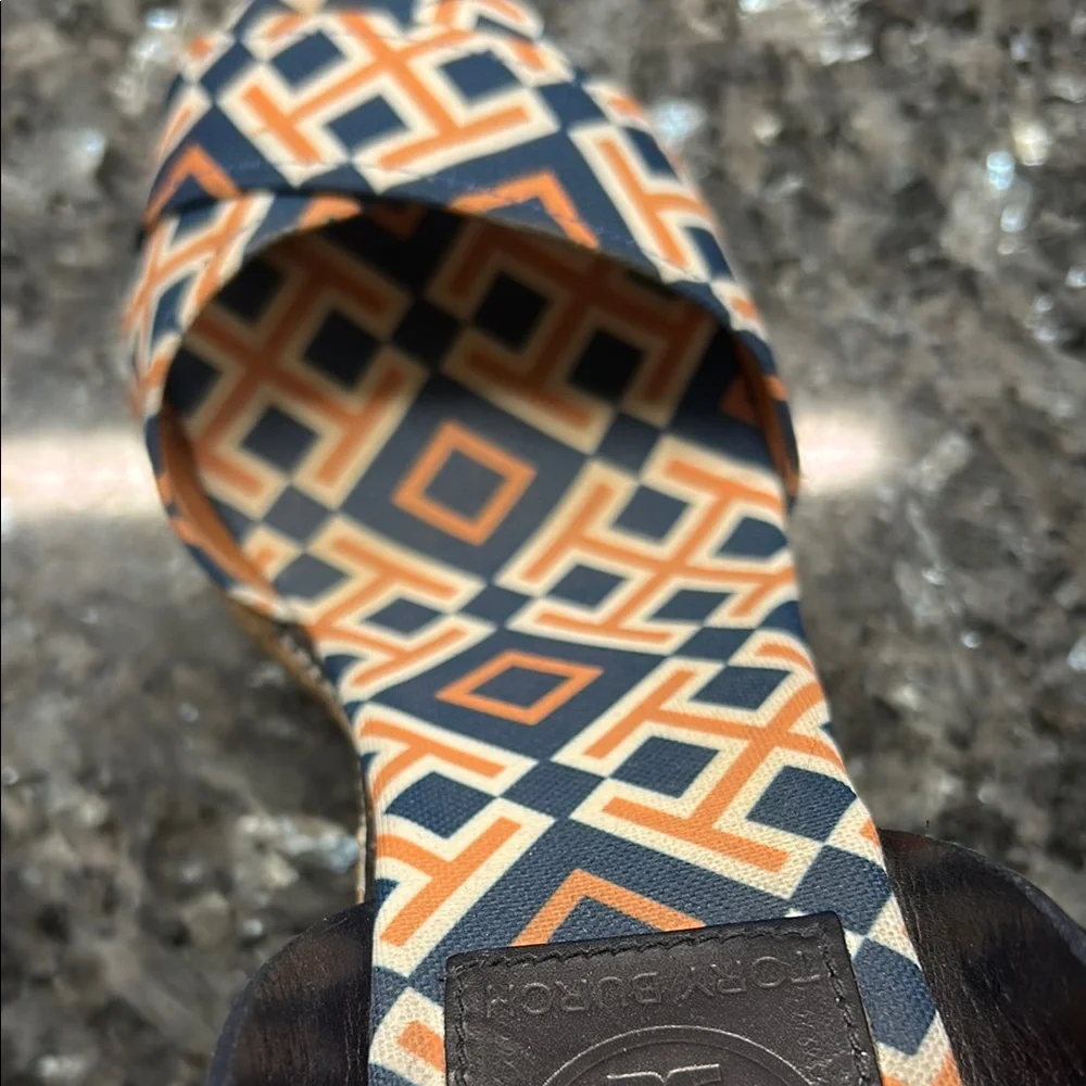 Women’s Navy & Orange Geometric Wedge Sandals